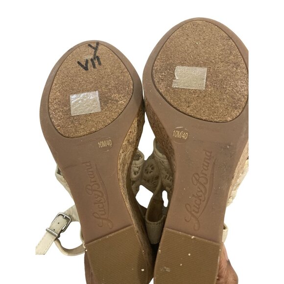 Lucky Brand Women's 10M Beige Lace Cork Wedge Sandals Size - Picture 6 of 8